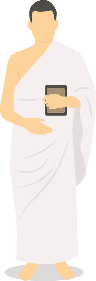 Male Hajj Pilgrim Character in Flat Cartoon Design vector