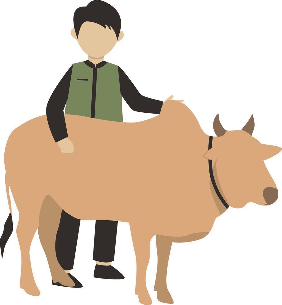 Illustration of Muslim Man with Sacrifice Animal. Isolated on White Background vector