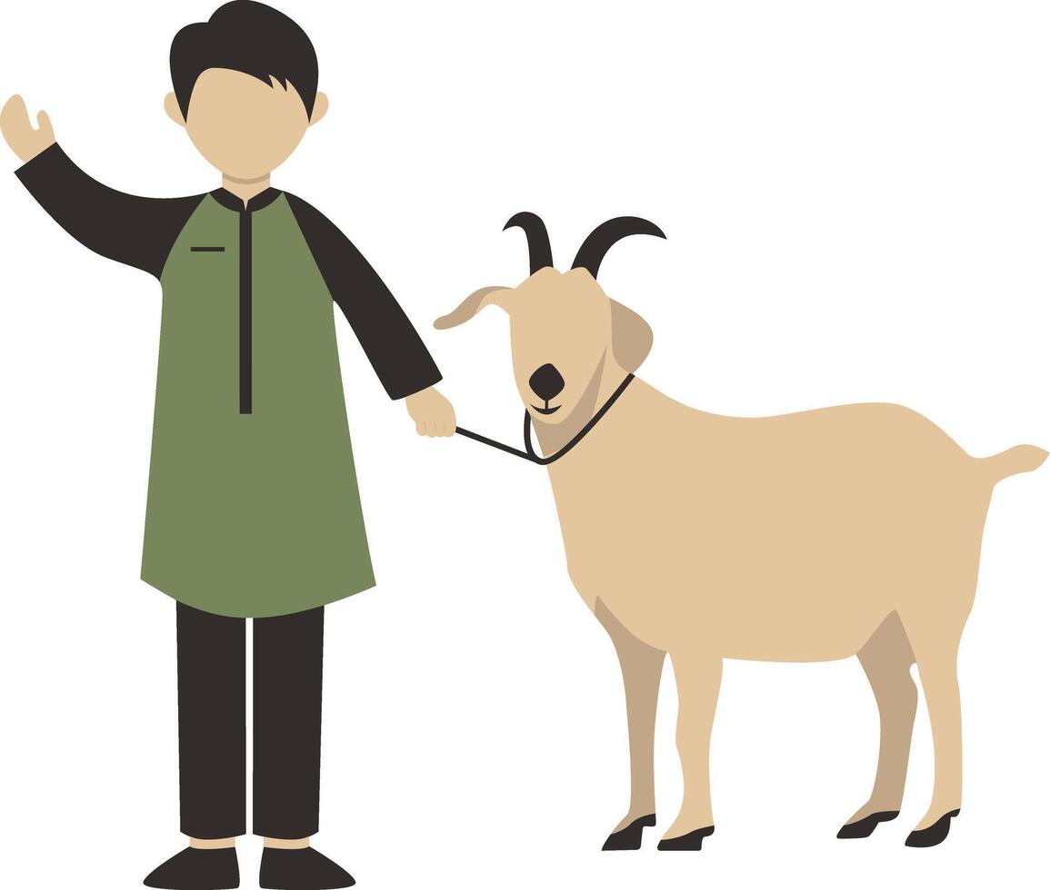 Muslim Man with Sacrifice Animal. vector