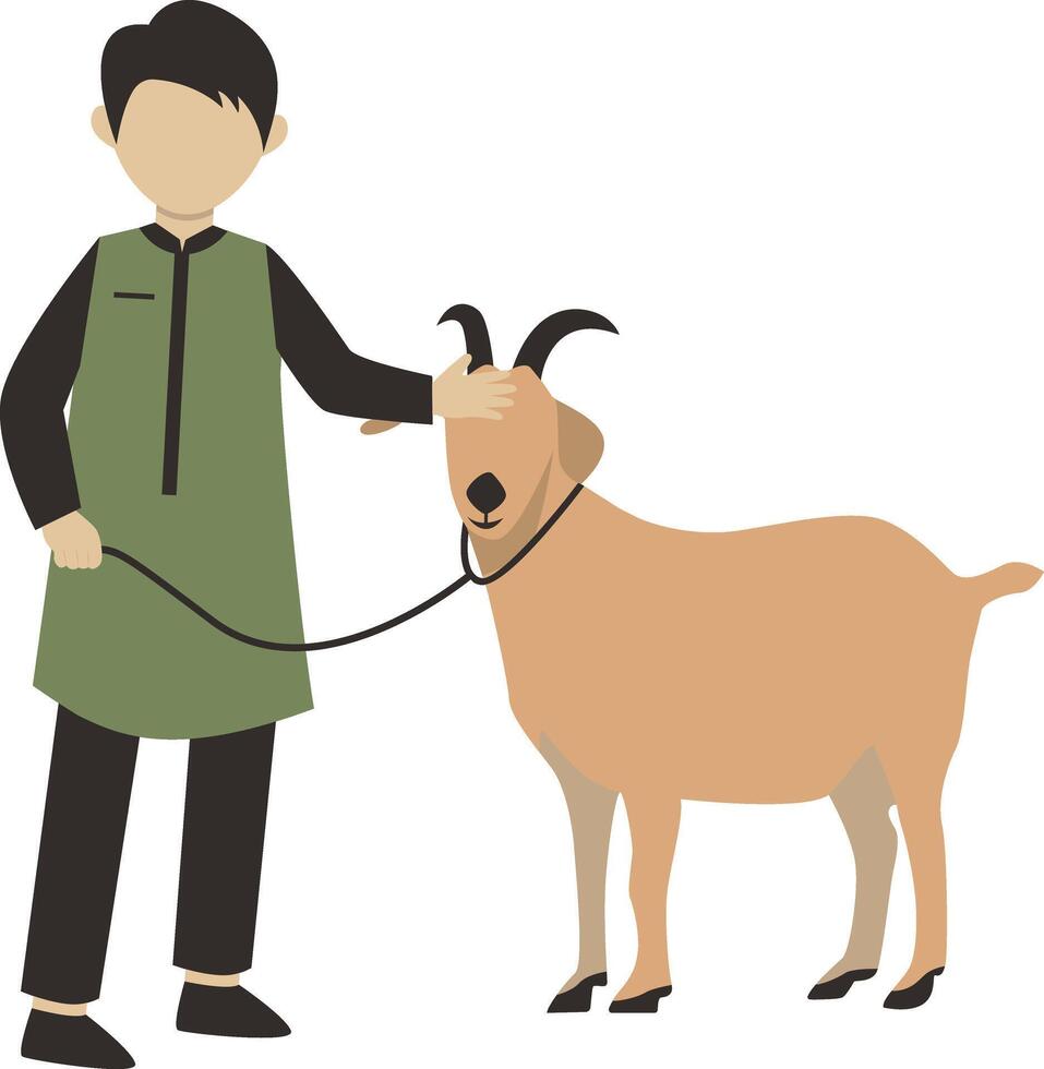 Illustration of Muslim Man with Sacrifice Animal on White Background vector