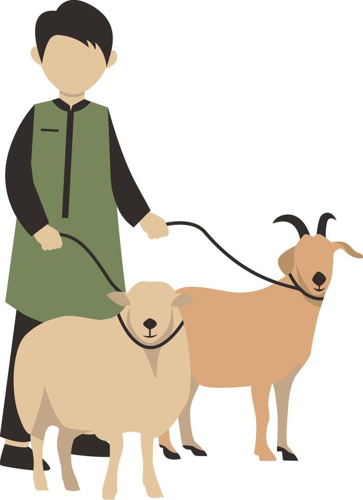 Illustration of Muslim Man with Sacrifice Animal vector