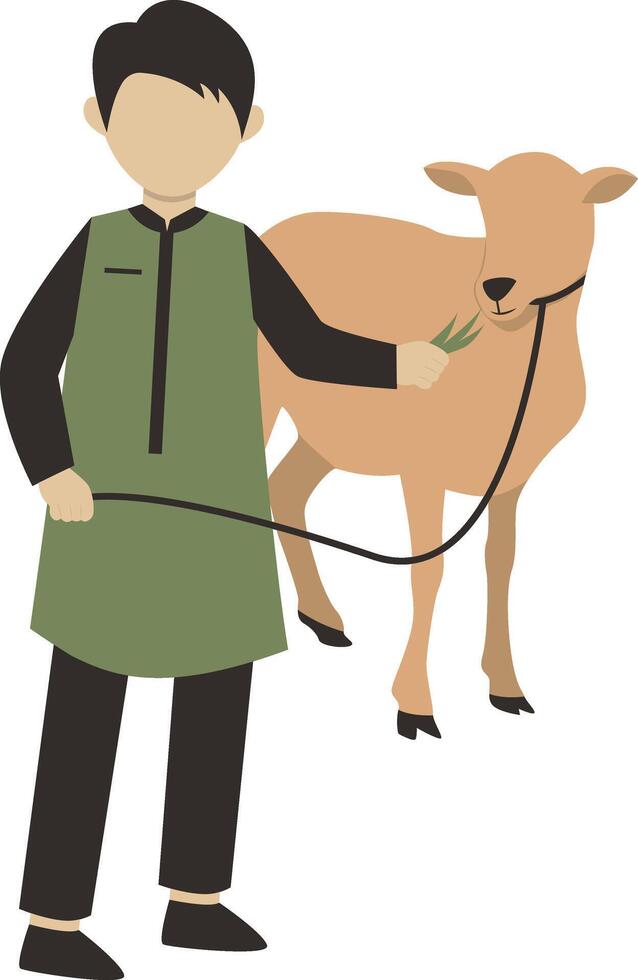 Illustration of Muslim Man with Sacrifice Animal Isolated on White Background vector