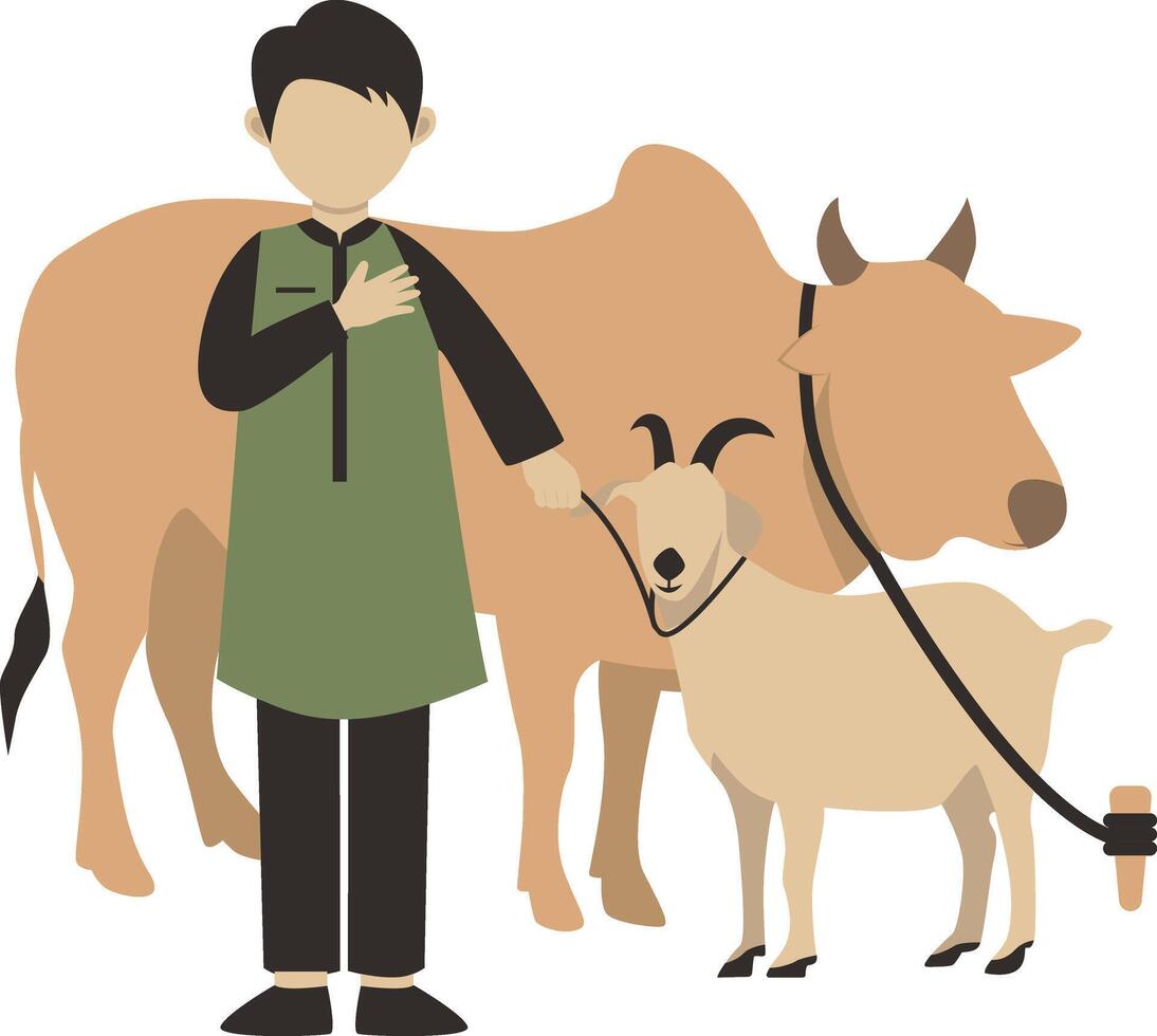 Muslim Man with Sacrifice Animal vector