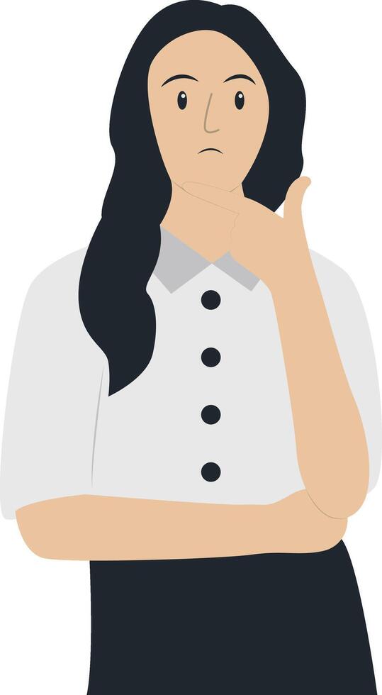 Confused Woman Character Isolated on White Background. vector