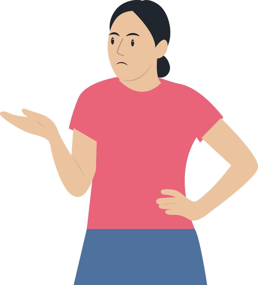 Confused Woman Character on White Background. vector