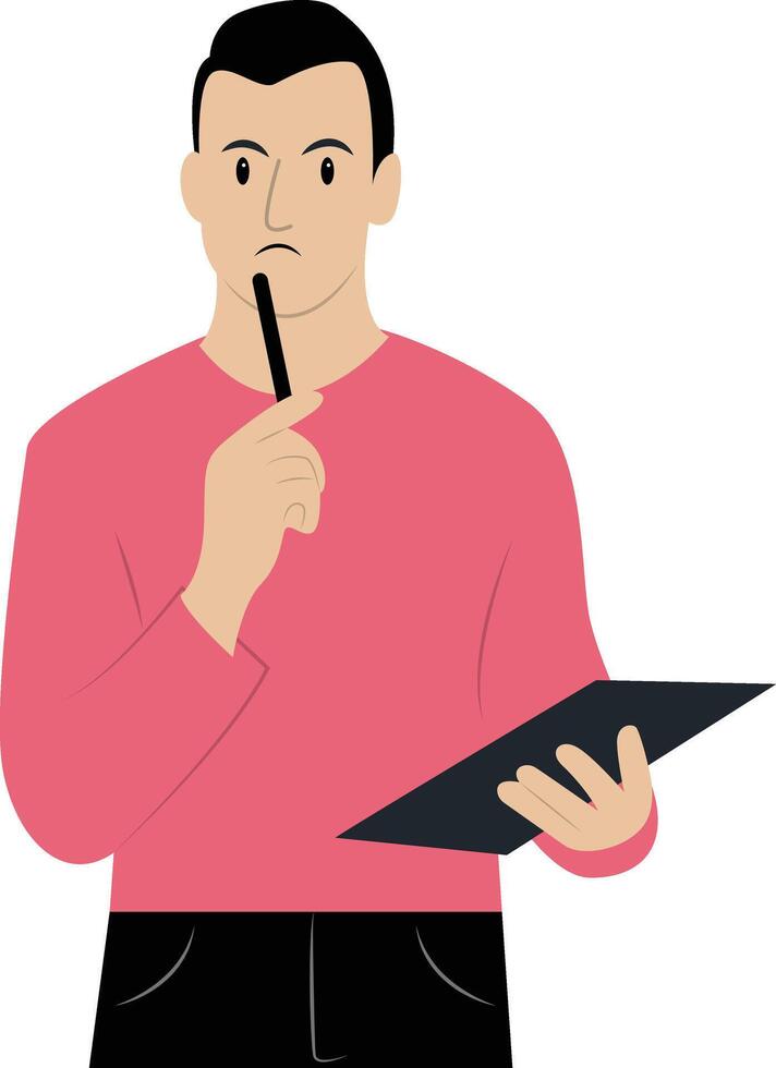 Confused Men Character on White Background. vector