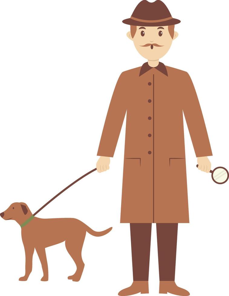 Male Detective Character with Dog Tracker vector