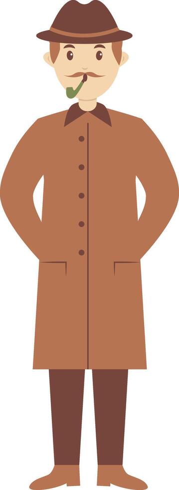 Male Detective Character with Flat Cartoon Design. vector