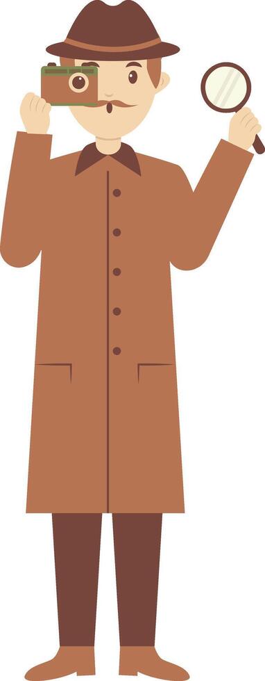 Male Detective Character in Flat Cartoon Design. vector