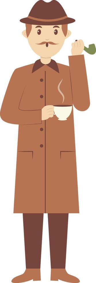 Male Detective Character Isolated on White Background. vector