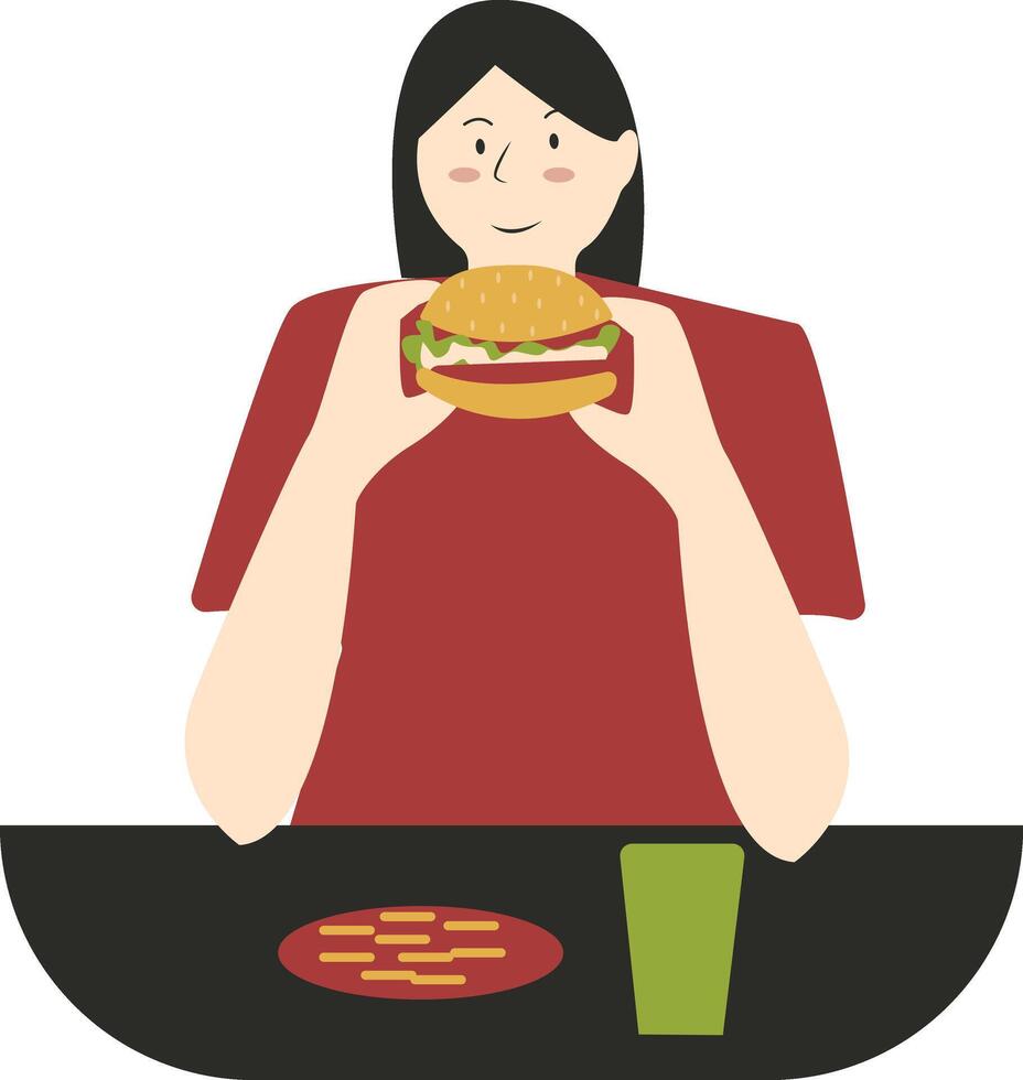 Illustration of Woman Eat Hamburger on White Background vector