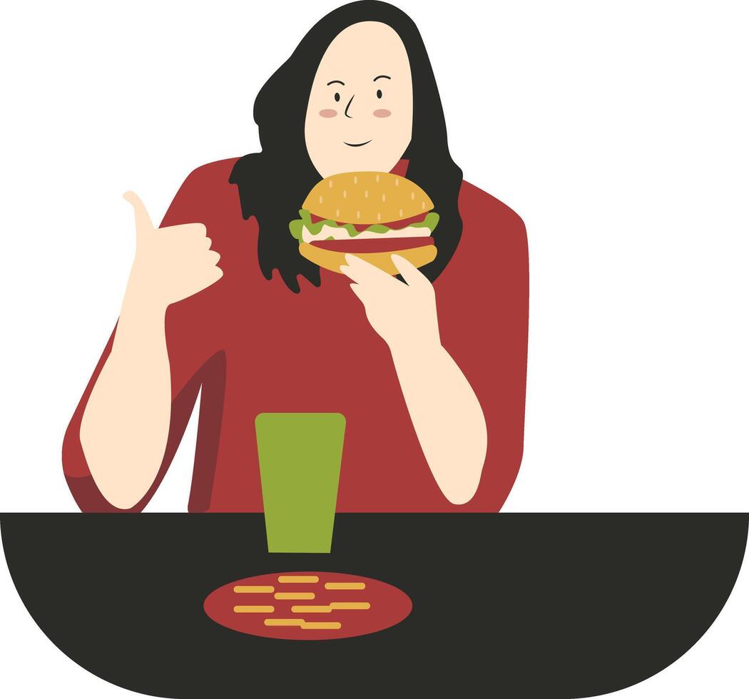 Illustration of Woman Eat Hamburger Isolated on White Background vector