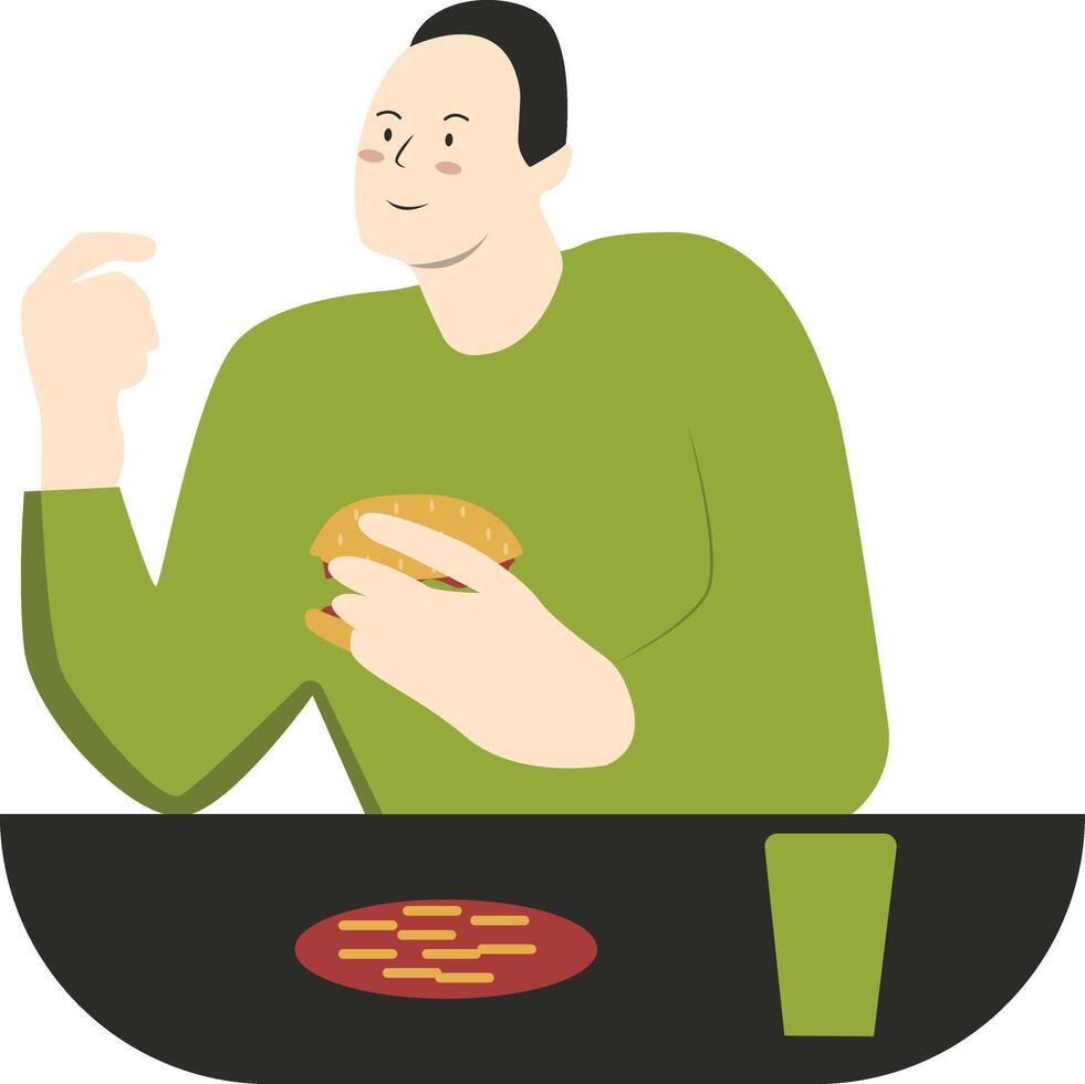 Illustration of Male Eat Hamburger. vector
