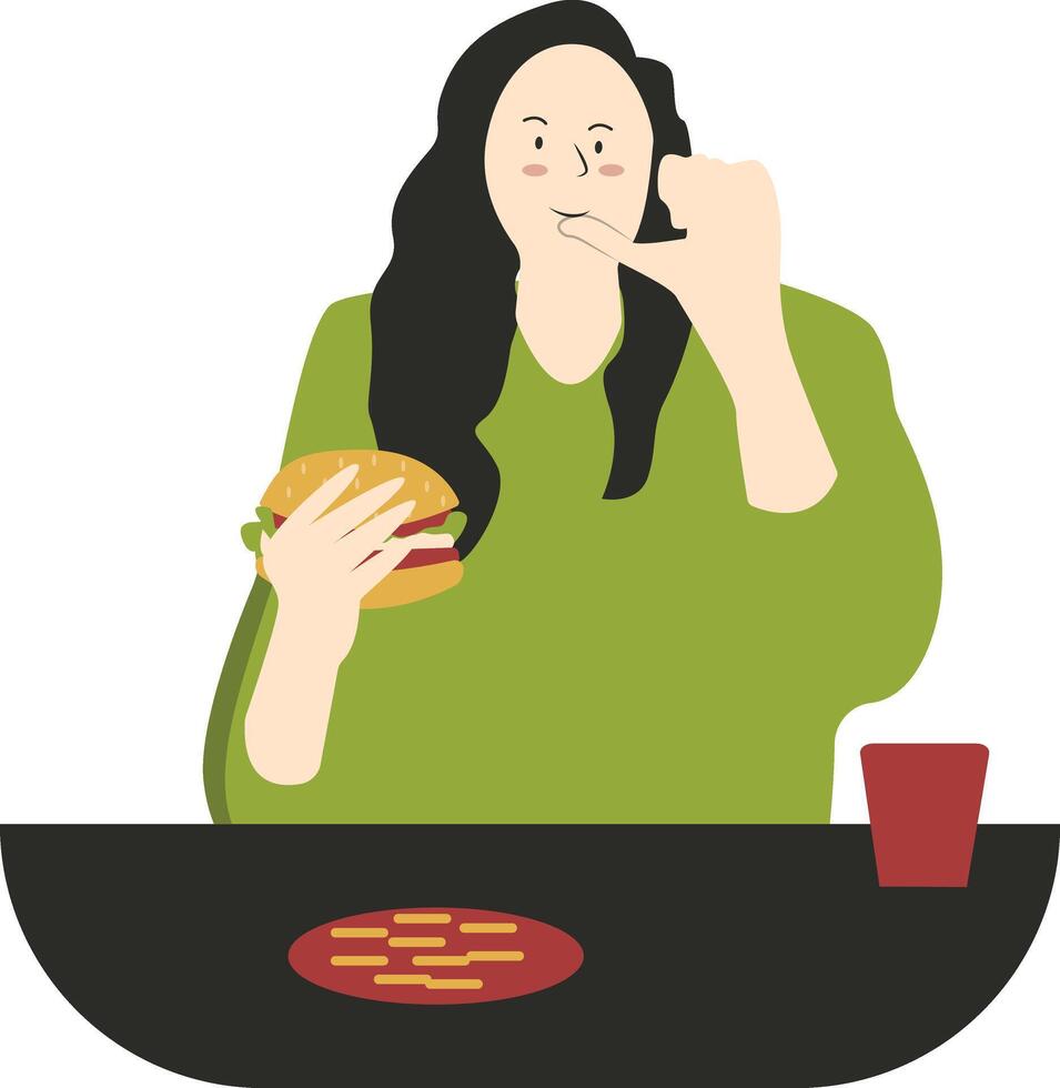 Illustration of Woman Eat Hamburger with Flat Design vector