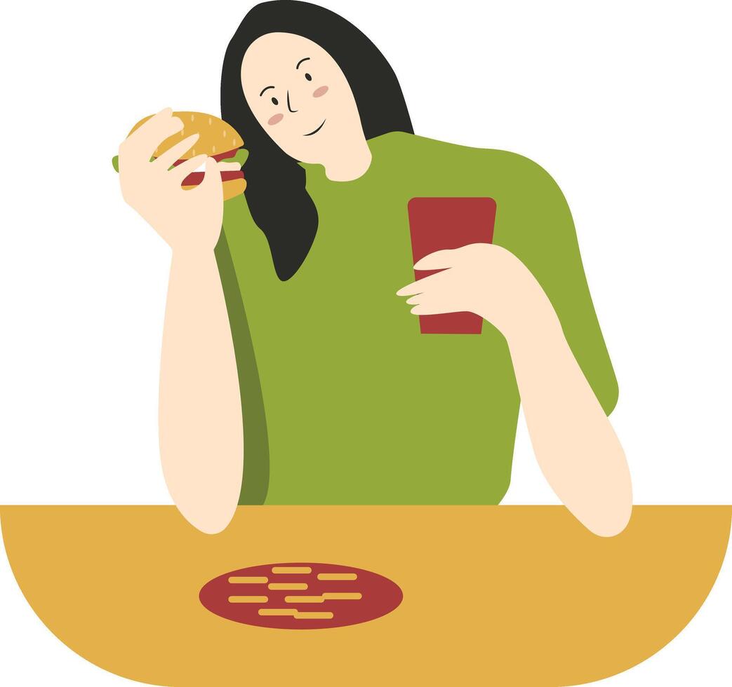 Illustration of Woman Eat Hamburger vector