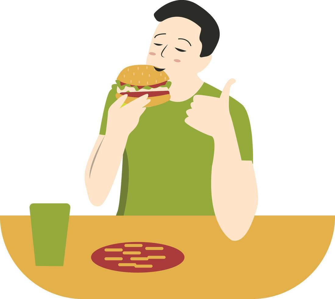 Illustration of Male Eat Hamburger vector