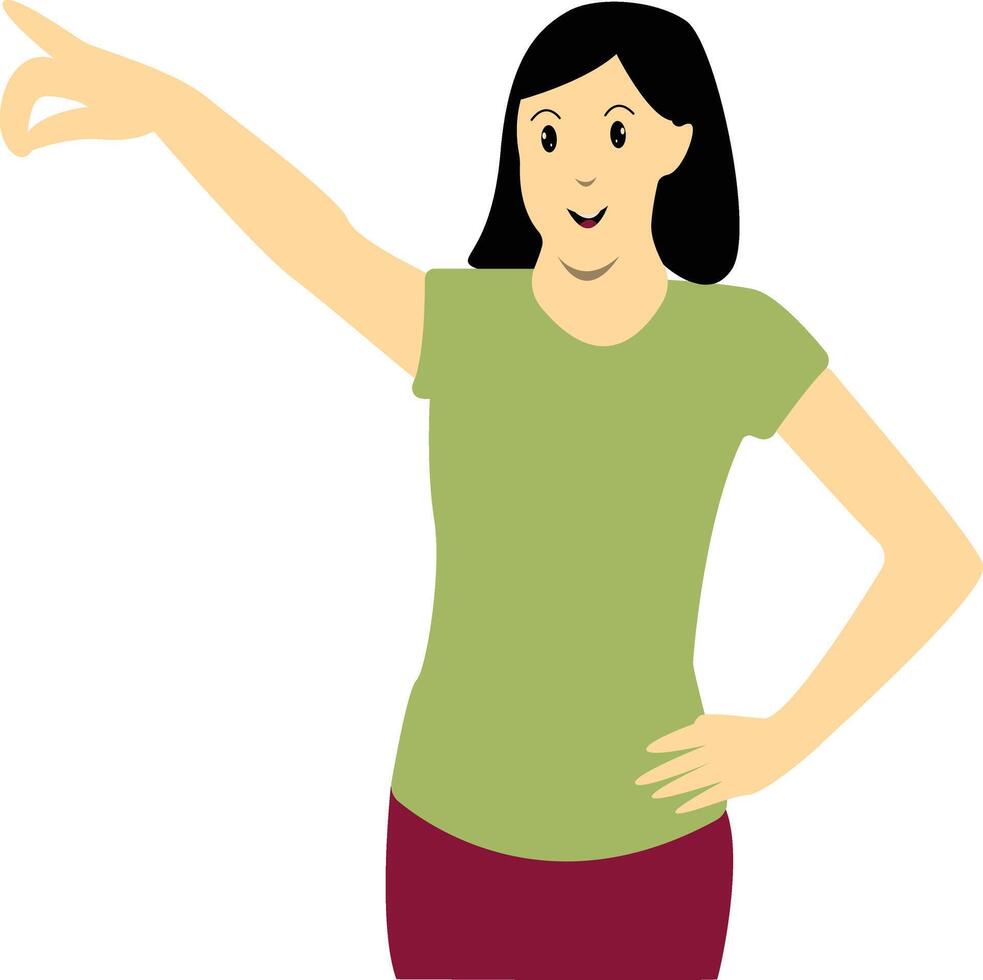 Excited and Cheerful Woman Character on White Background. vector