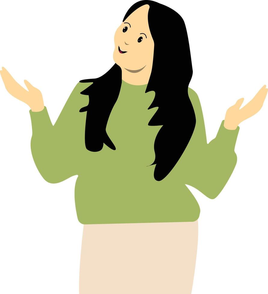 Excited and Cheerful Woman Character in Flat Design vector
