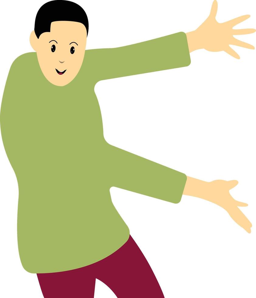 Excited and Cheerful Male Character in Flat Design. vector