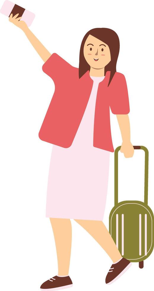 Traveler Female Character on White Background. vector