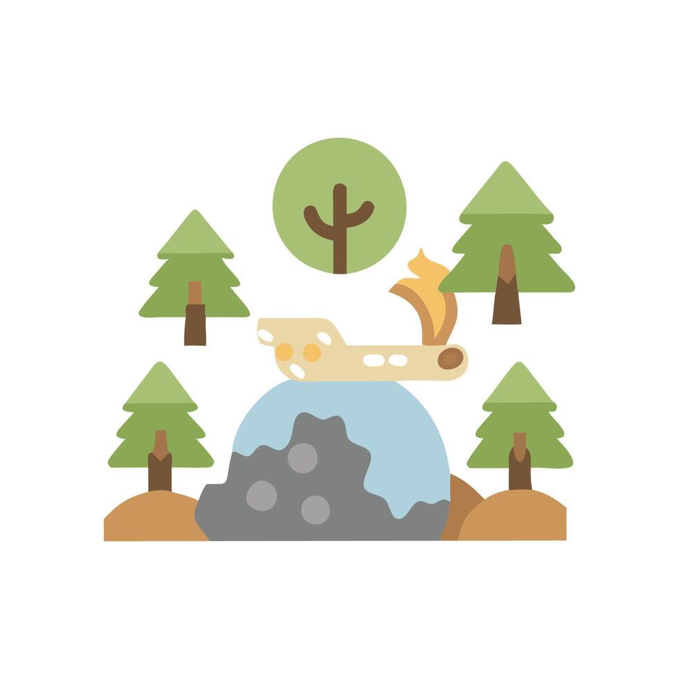 a cartoon illustration of a tree and a rock vector