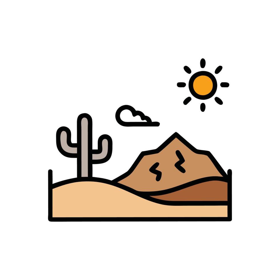 desert landscape with cactus and sun. vector