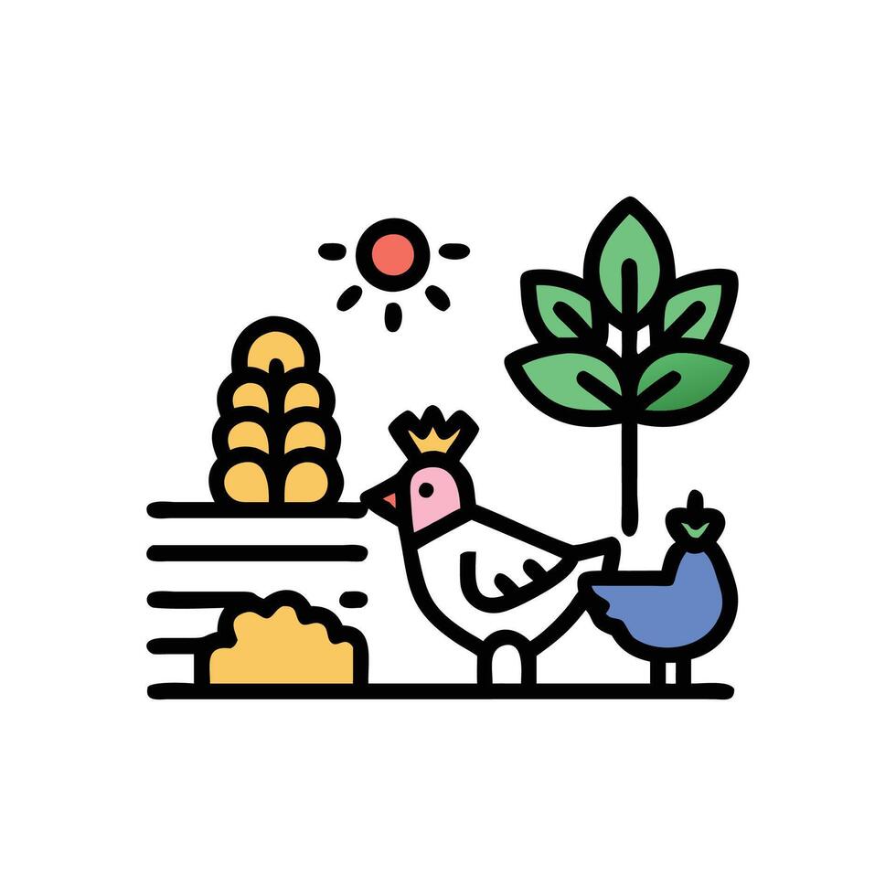Charming Organic Farm with Crops vector