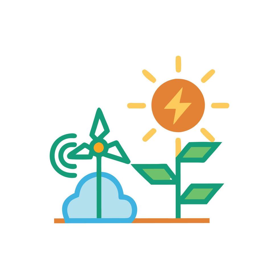 a solar panel and windmill are shown next to a sun vector