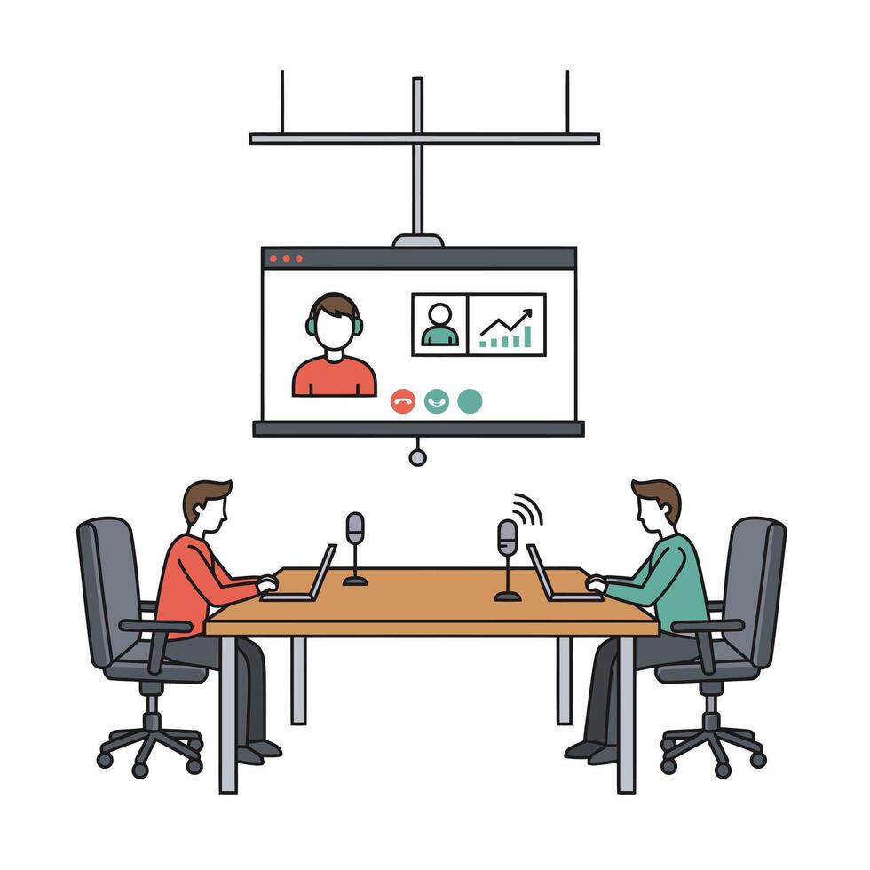 Two people sitting at a table with a conference vector