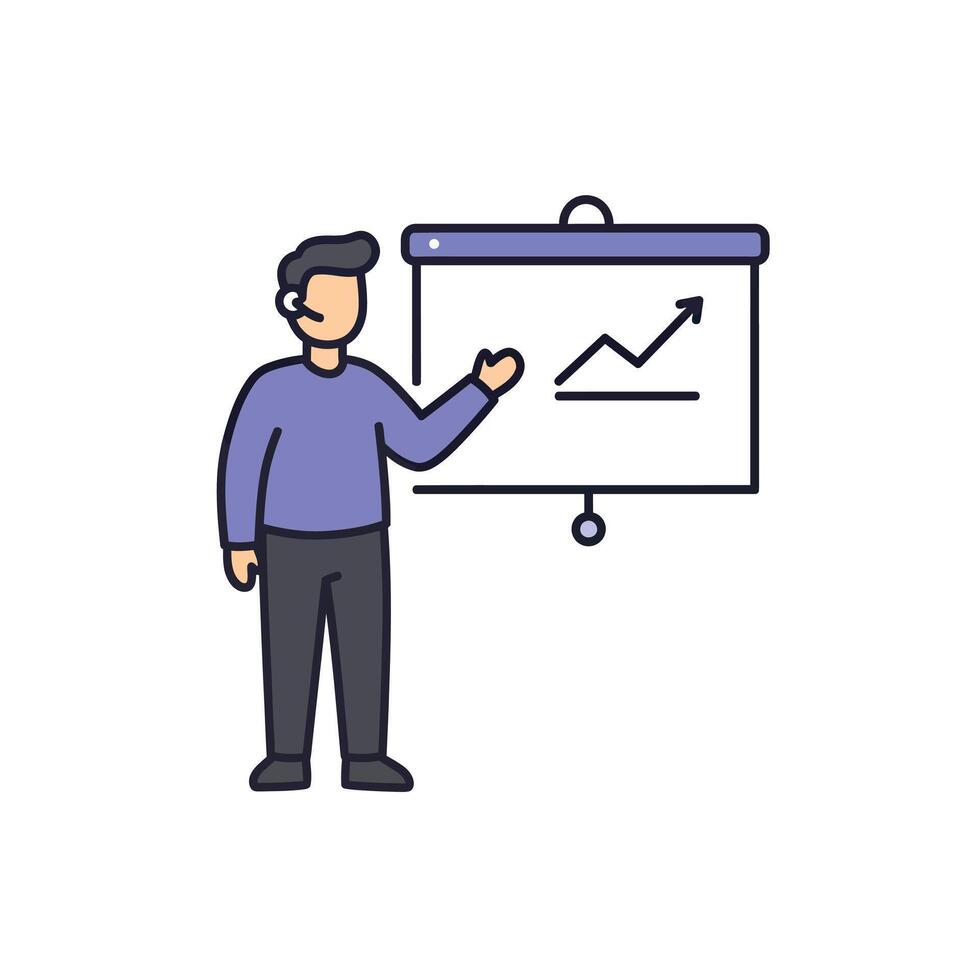 Man presenting on a whiteboard with a graph on it vector