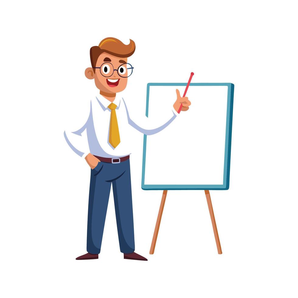 Educator Demonstrating Concepts on Whiteboard vector