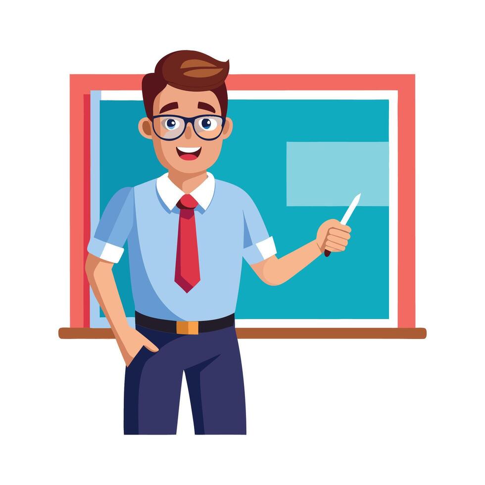 Male Teacher Explaining Concepts on Whiteboard vector