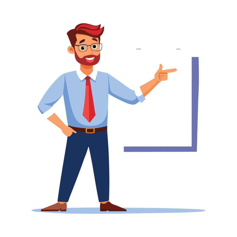Male Teacher Gesturing Toward Invisible Board vector