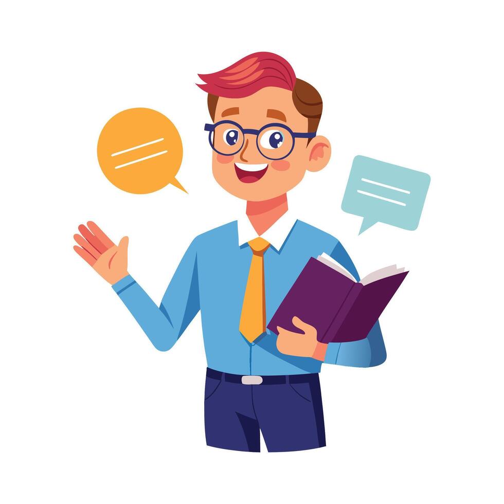 Educator Asking for Student Input While Holding Book vector