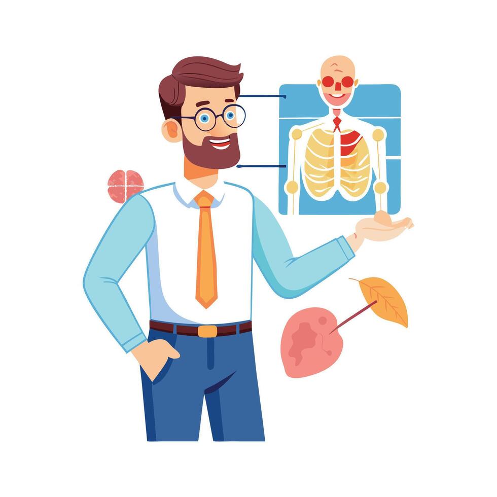 Educator Using Biology Diagram for Explanation vector