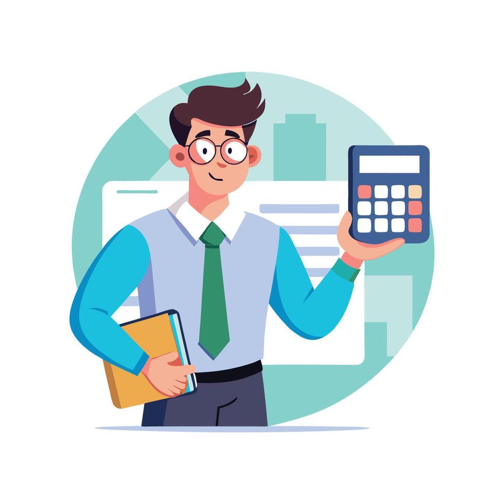 Male Teacher Explaining with Calculator vector