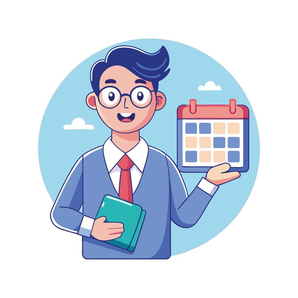 Male Teacher Using Calendar to Teach Time vector