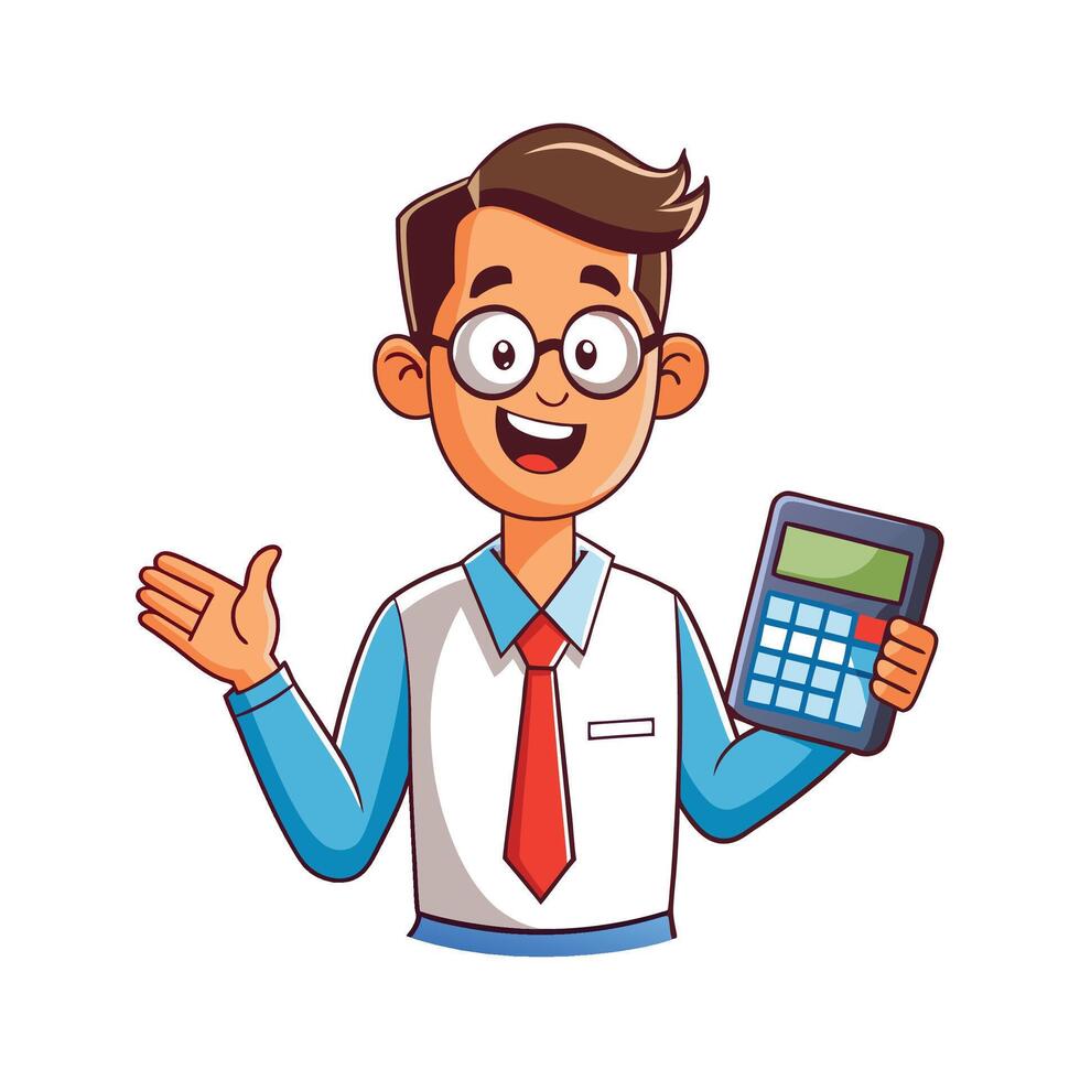 Male Teacher Using Calculator During Class vector
