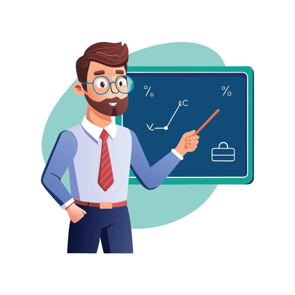 Teacher Holding Chalk While Writing Equation vector