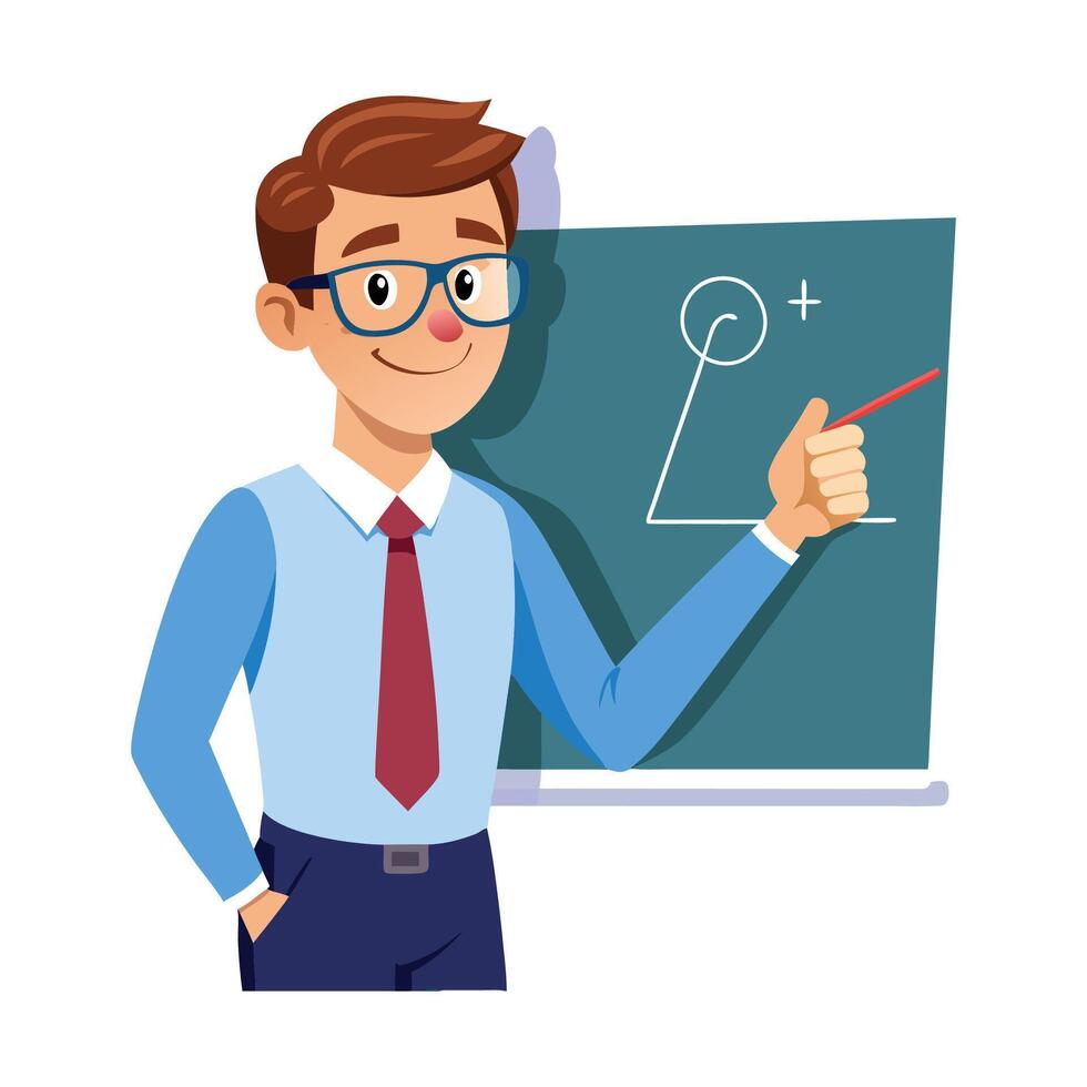 Male Teacher Explaining with Chalk in Class vector