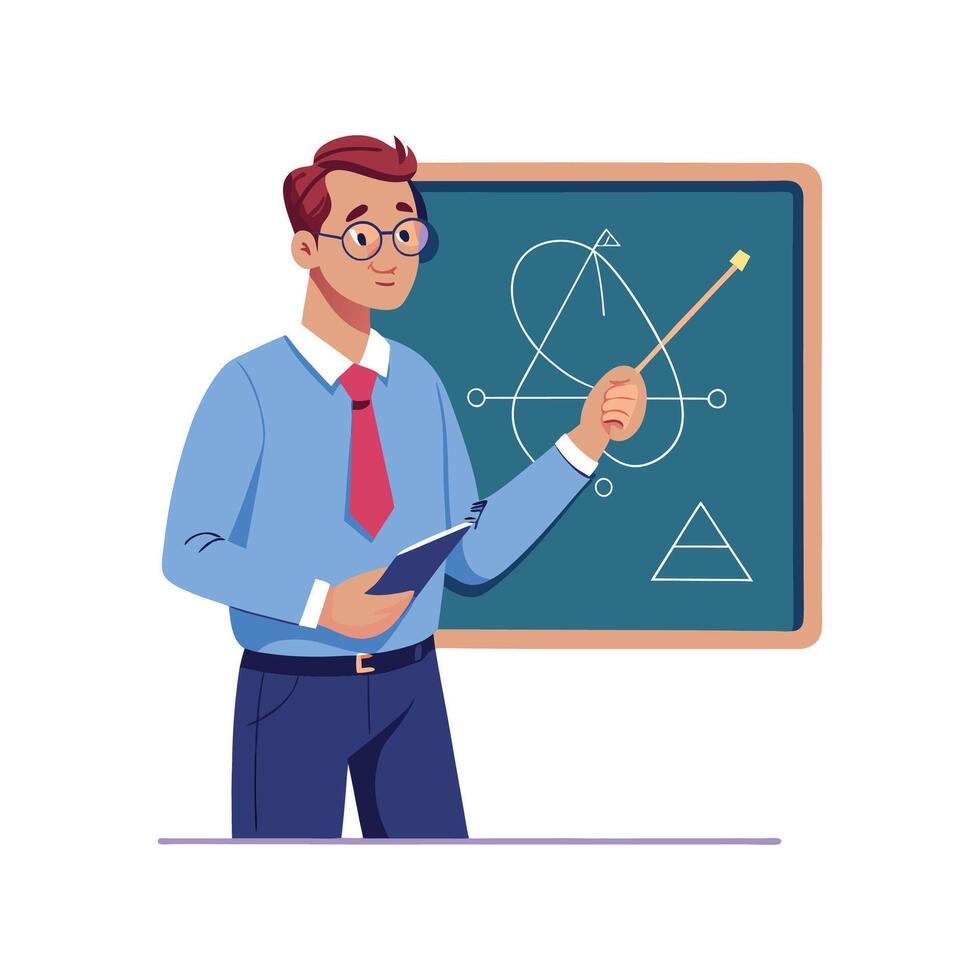 Male Teacher Holding Chalk While Drawing vector