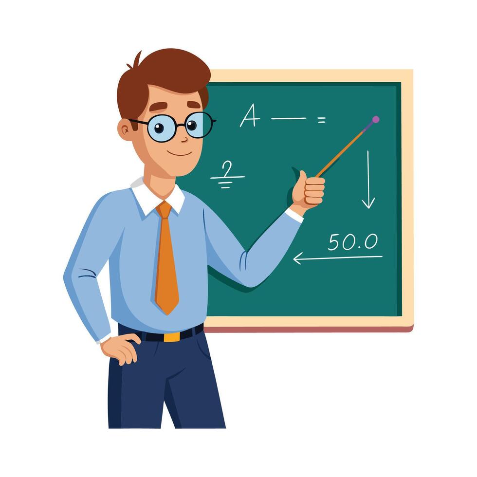 Male Teacher Writing Equation with Chalk vector