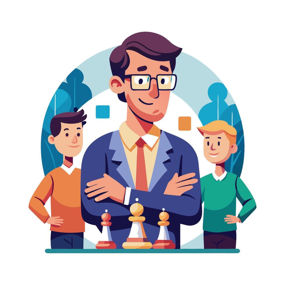 Instructor Holding Chess Piece During Discussion vector