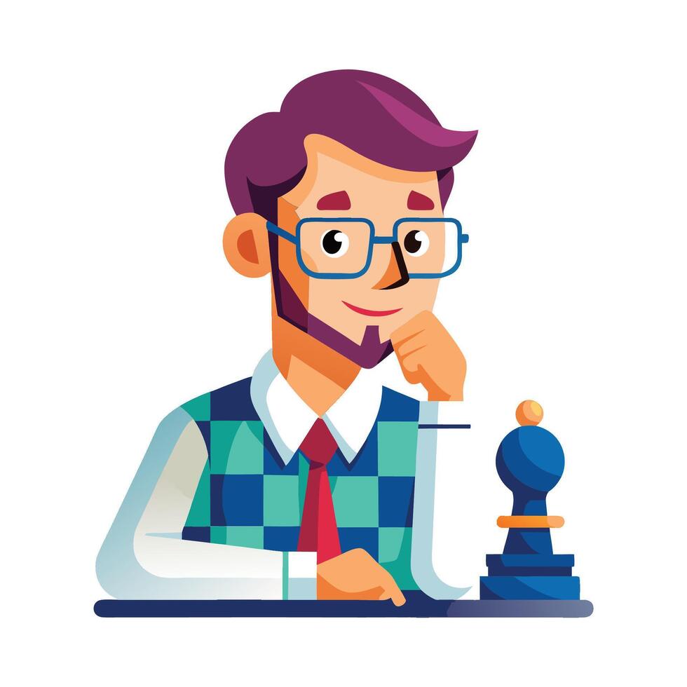 Male Teacher Teaching with Chess Piece vector