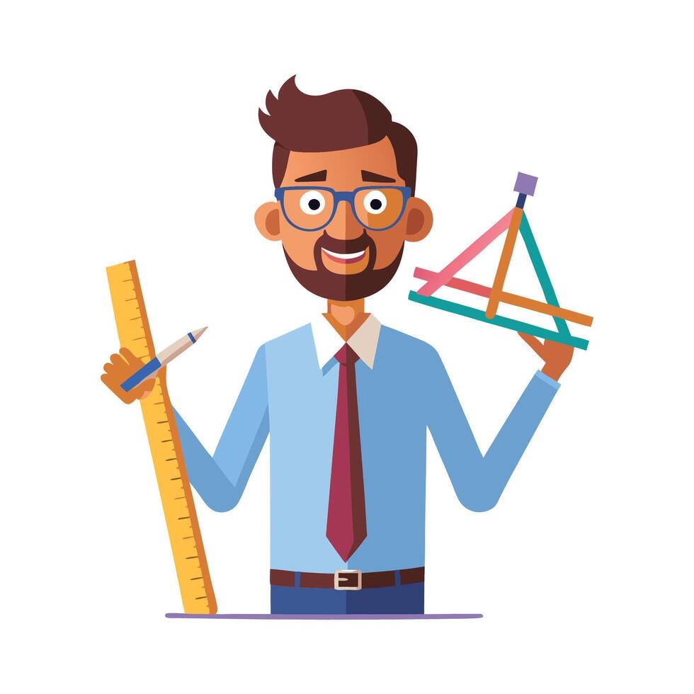 Educator Using Compass and Ruler in Class vector