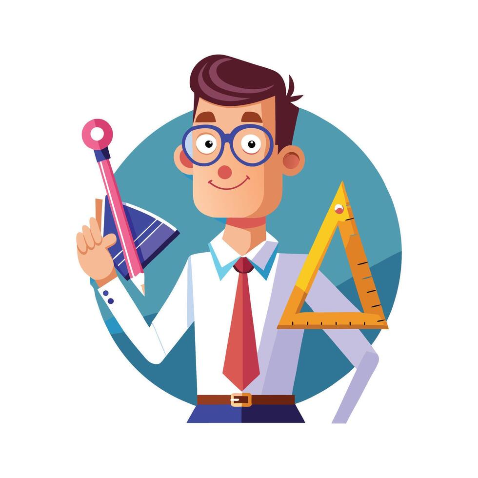 Instructor Holding Compass and Ruler During Lesson vector