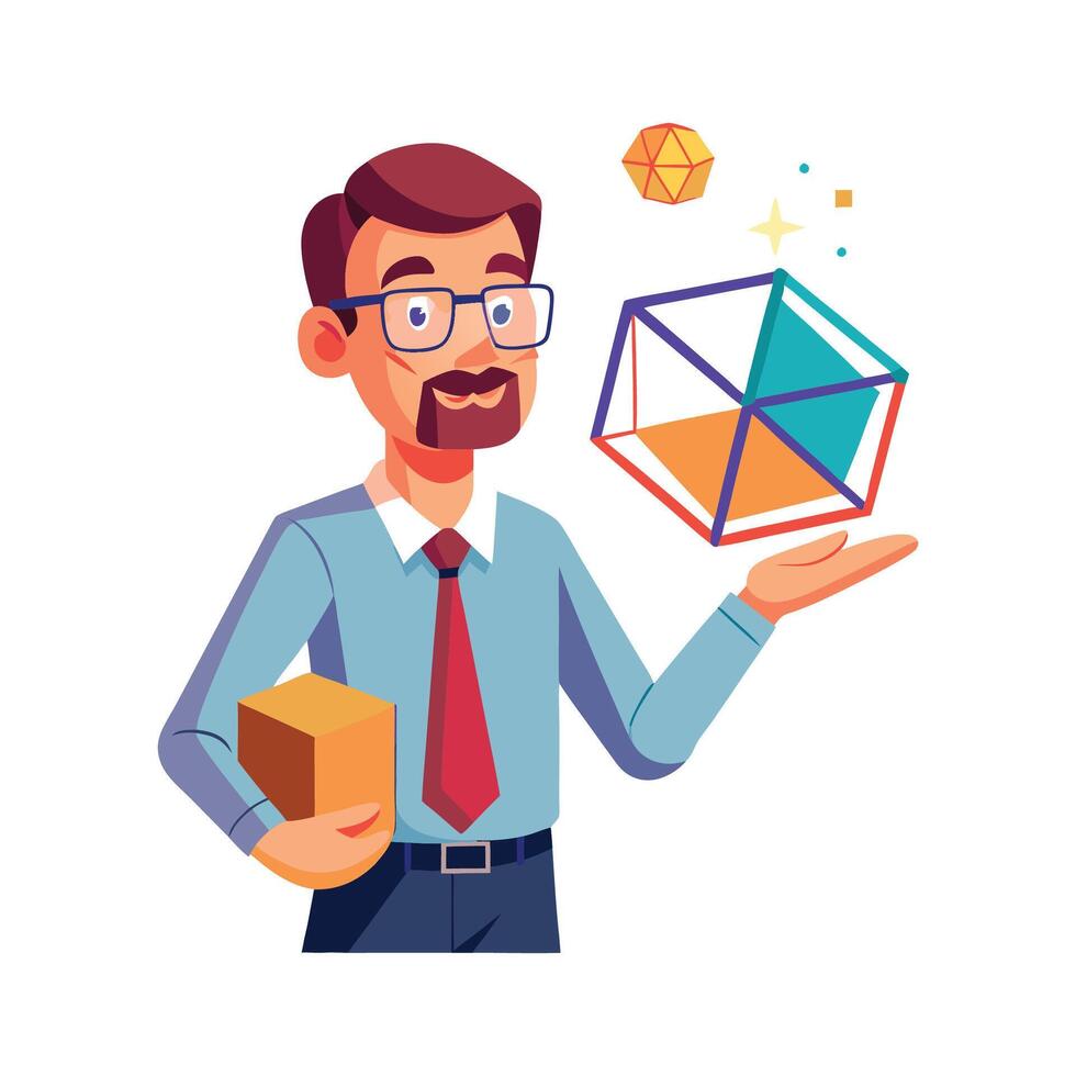 Educator Using Cube to Teach 3D Geometry vector