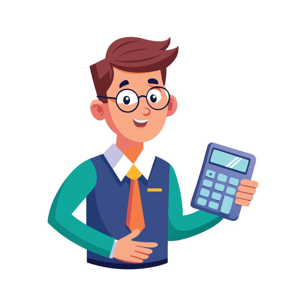 Educator Using Digital Calculator in Class vector