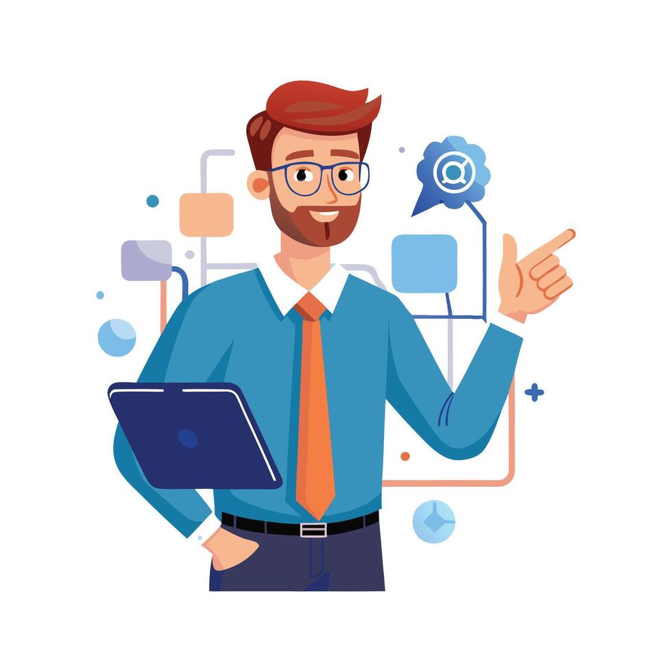 Male Teacher Teaching with Digital Tablet vector