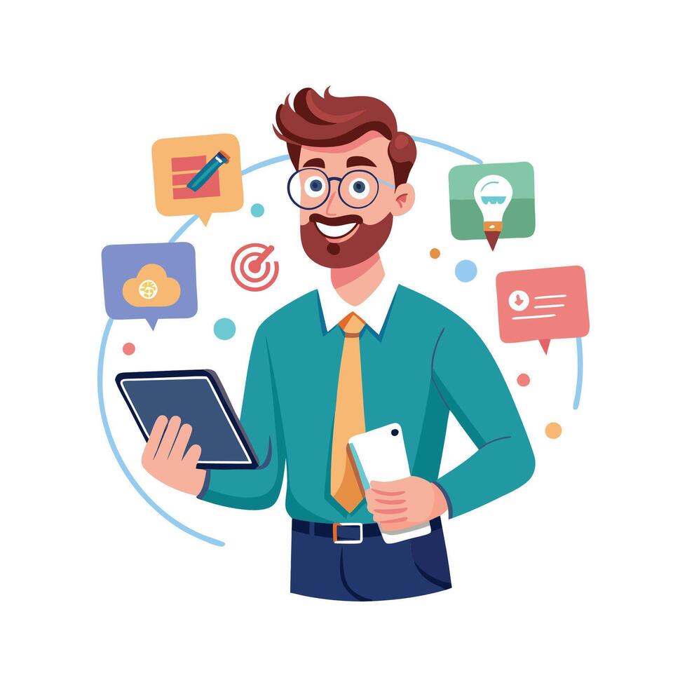 Instructor Holding Digital Tablet While Demonstrating vector